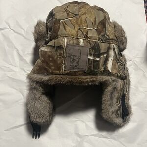 Mad Bomber Natural Rabbit Fur Camo Hunting Trapper Winter Hat - Size Large